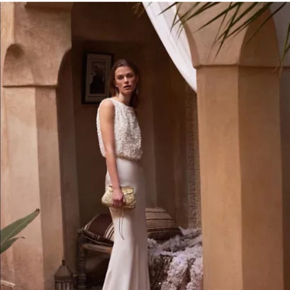 BHLDN Anthropologie Gold Metal Brienne Embossed St Xavier Bridal Clutch - Picture 2 of 7